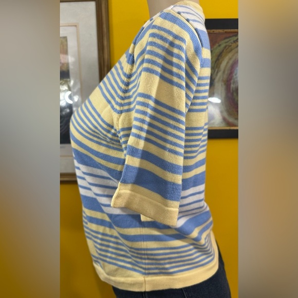 Christopher & Banks Women’s Blue & Yellow Striped Short Sleeve Top - Picture 4 of 11
